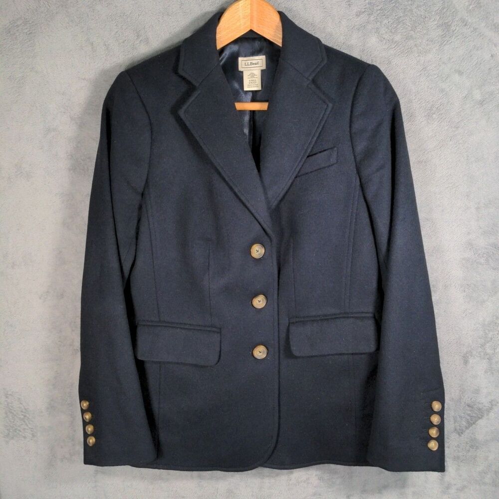 L.L. Bean Blazer Wool Cashmere Blend Navy Classic 3 Button Suit Jacket Sz 4R
